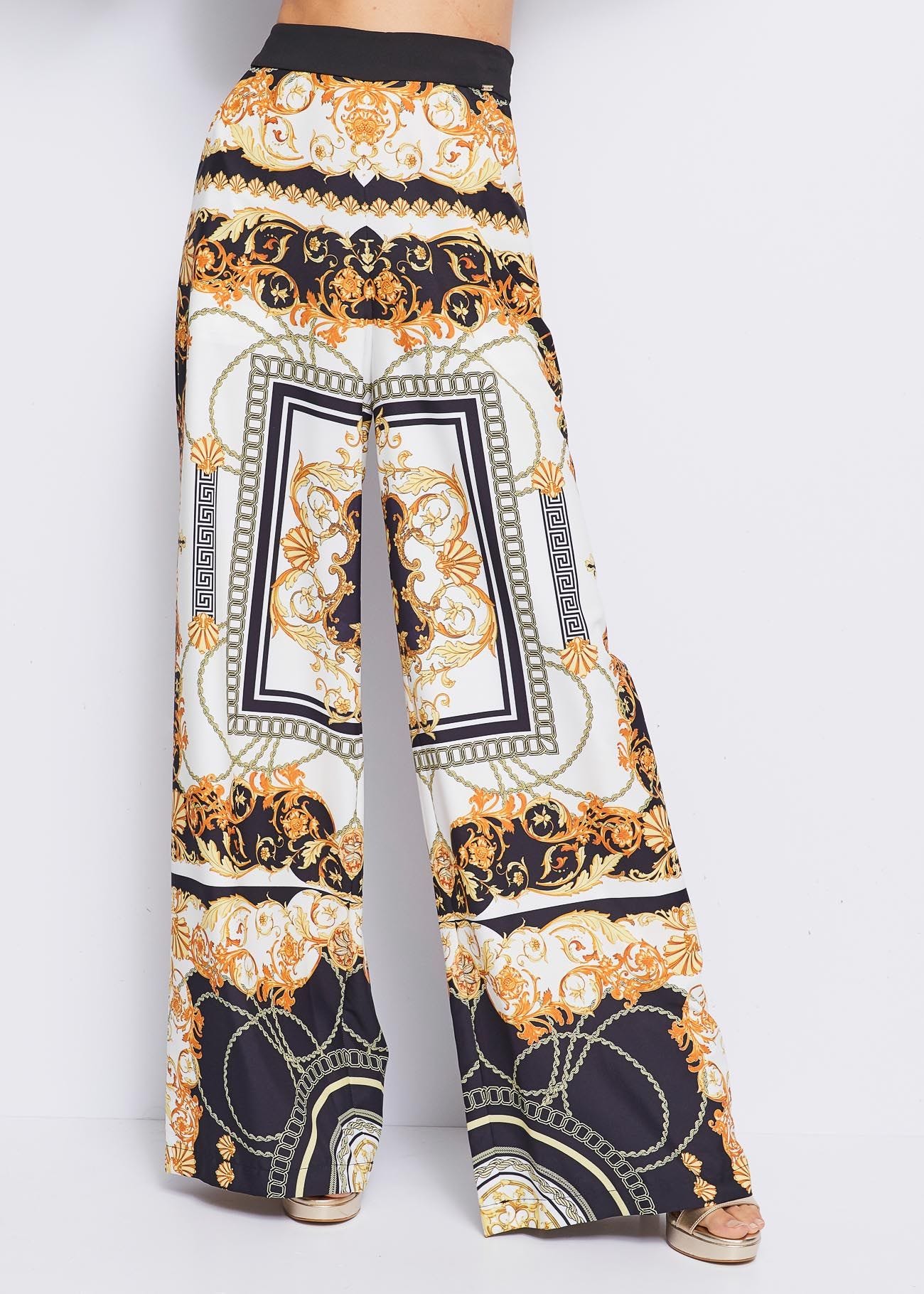 Trousers in printed crepe de chine