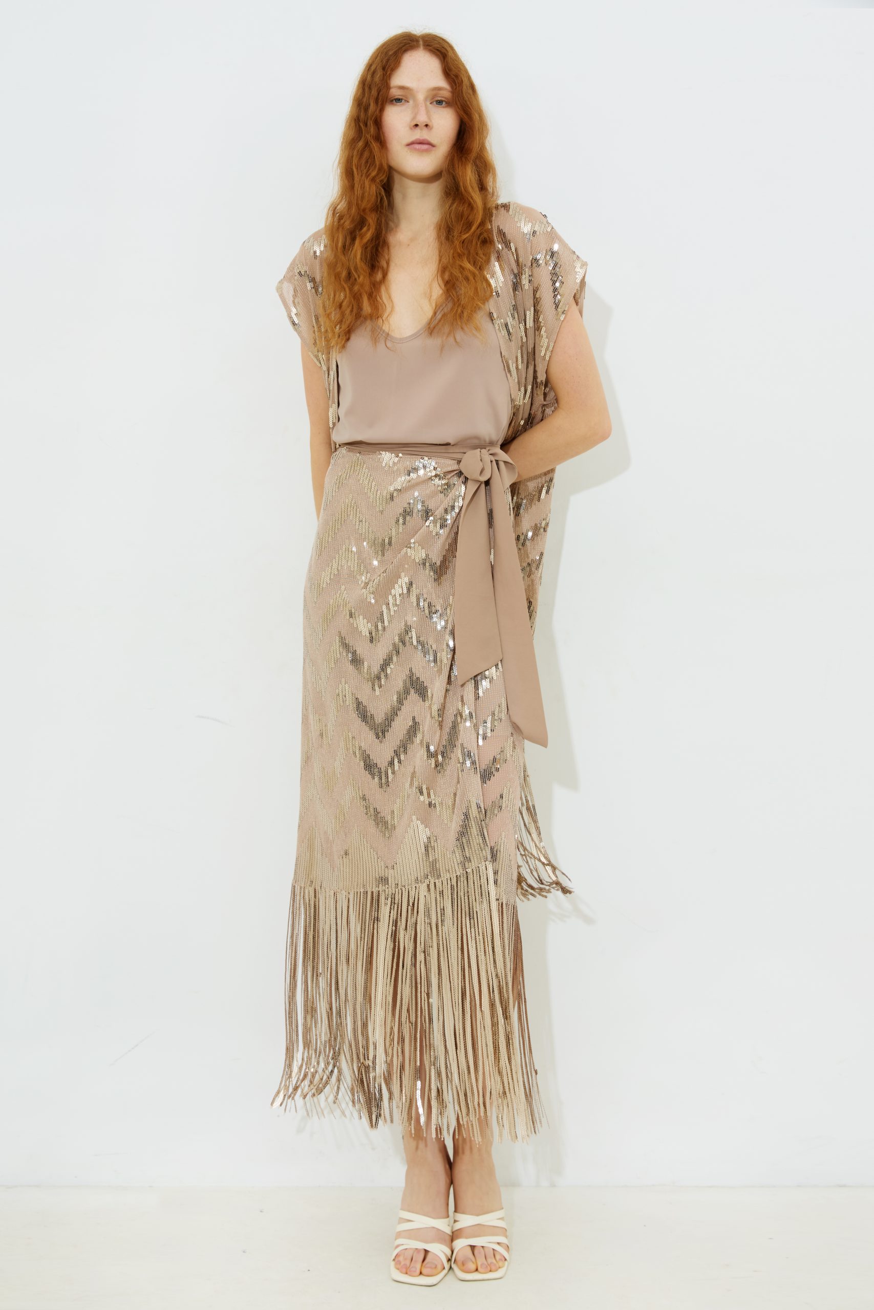 Julane Fringe Sequin Wrap Skirt