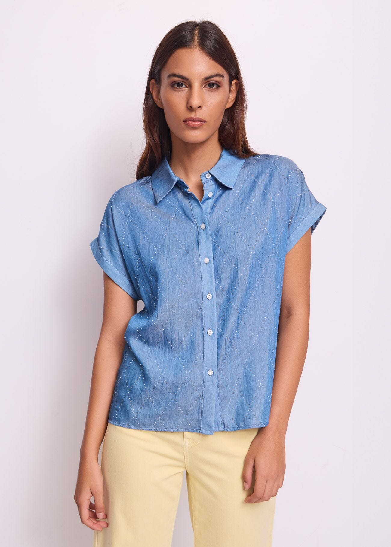 Women\'s chambray πουκάμισο με strass Gaudì