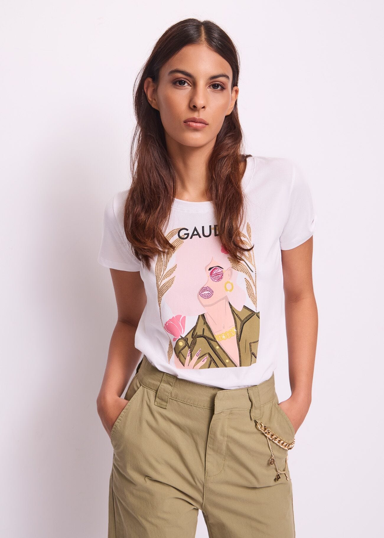 Women\'s Λευκό βαμβακερό T-shirt Gaudì