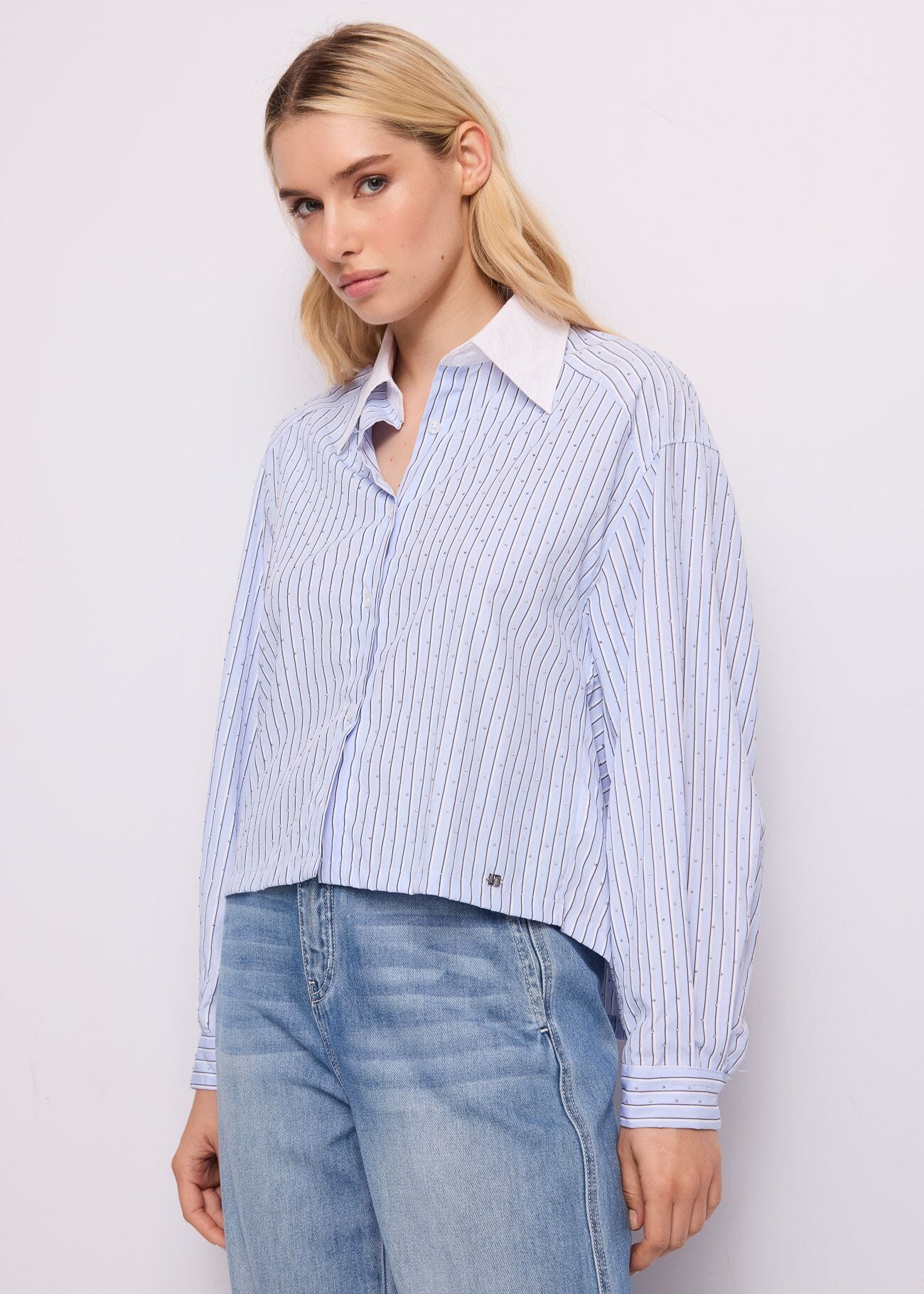 Women\'s striped cotton shirt with rhinestones Gaudì