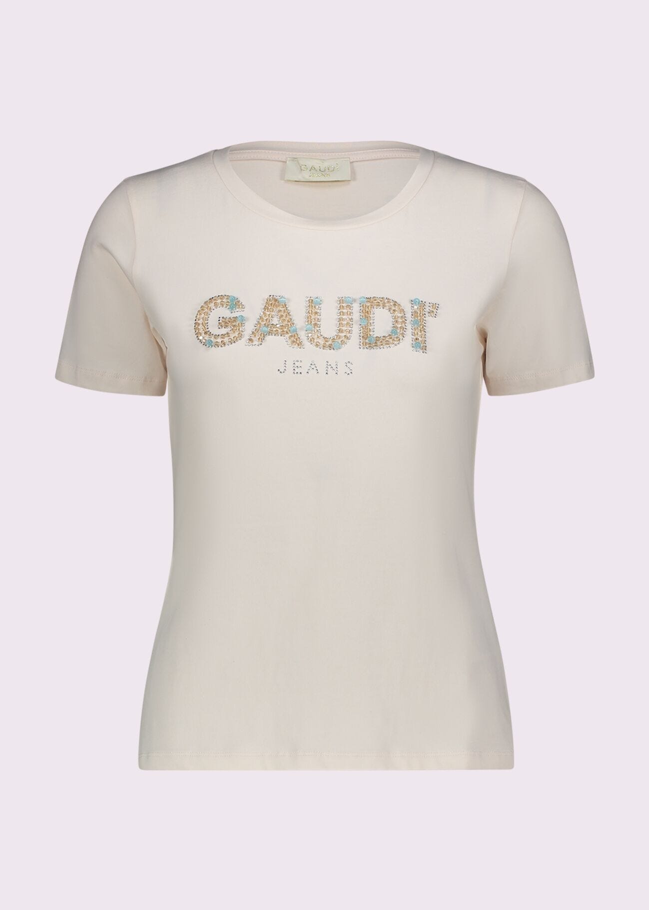 Women\'s pink T-shirt with logo and rhinestones Gaudì