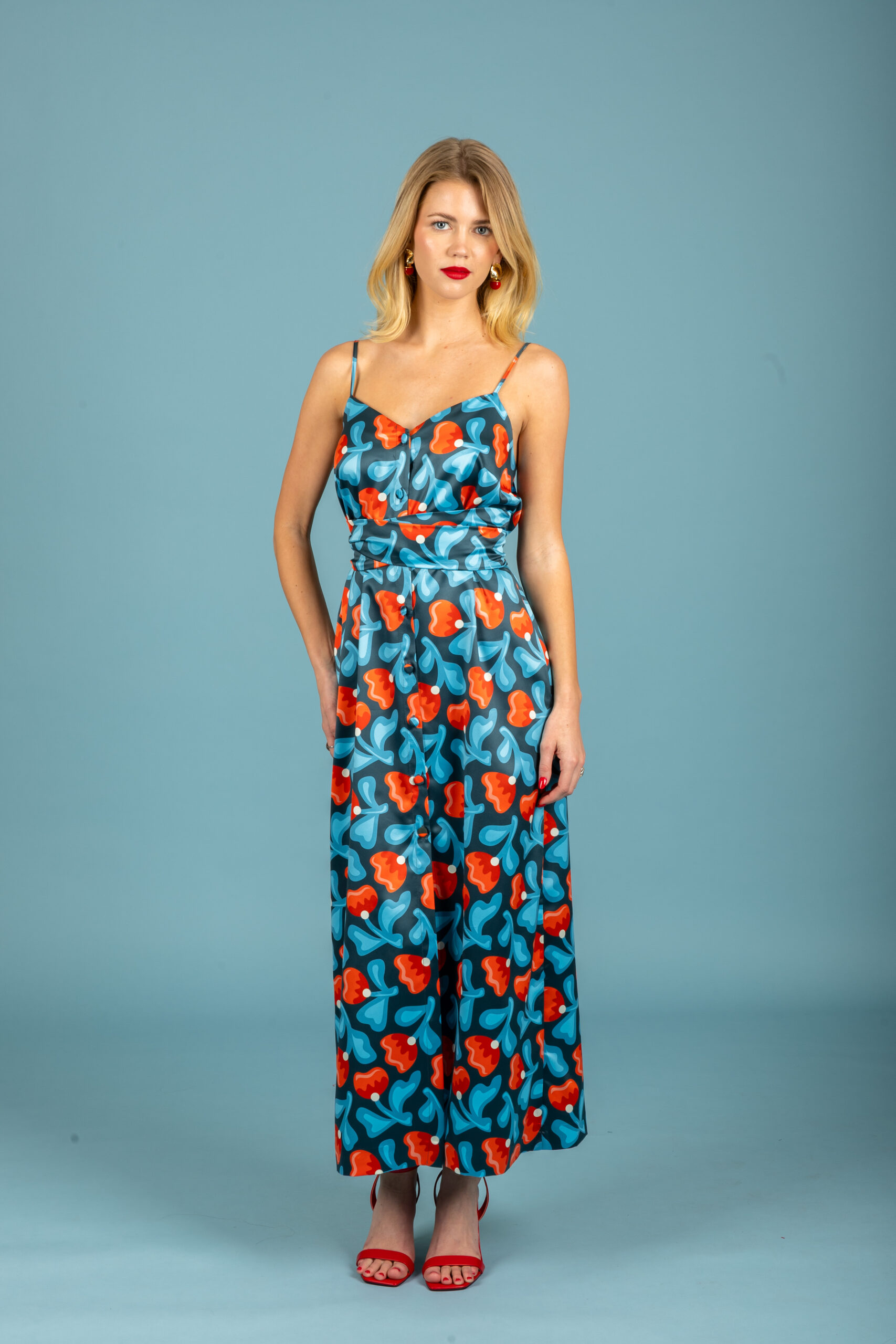 Monica satin slim dress (Blue)