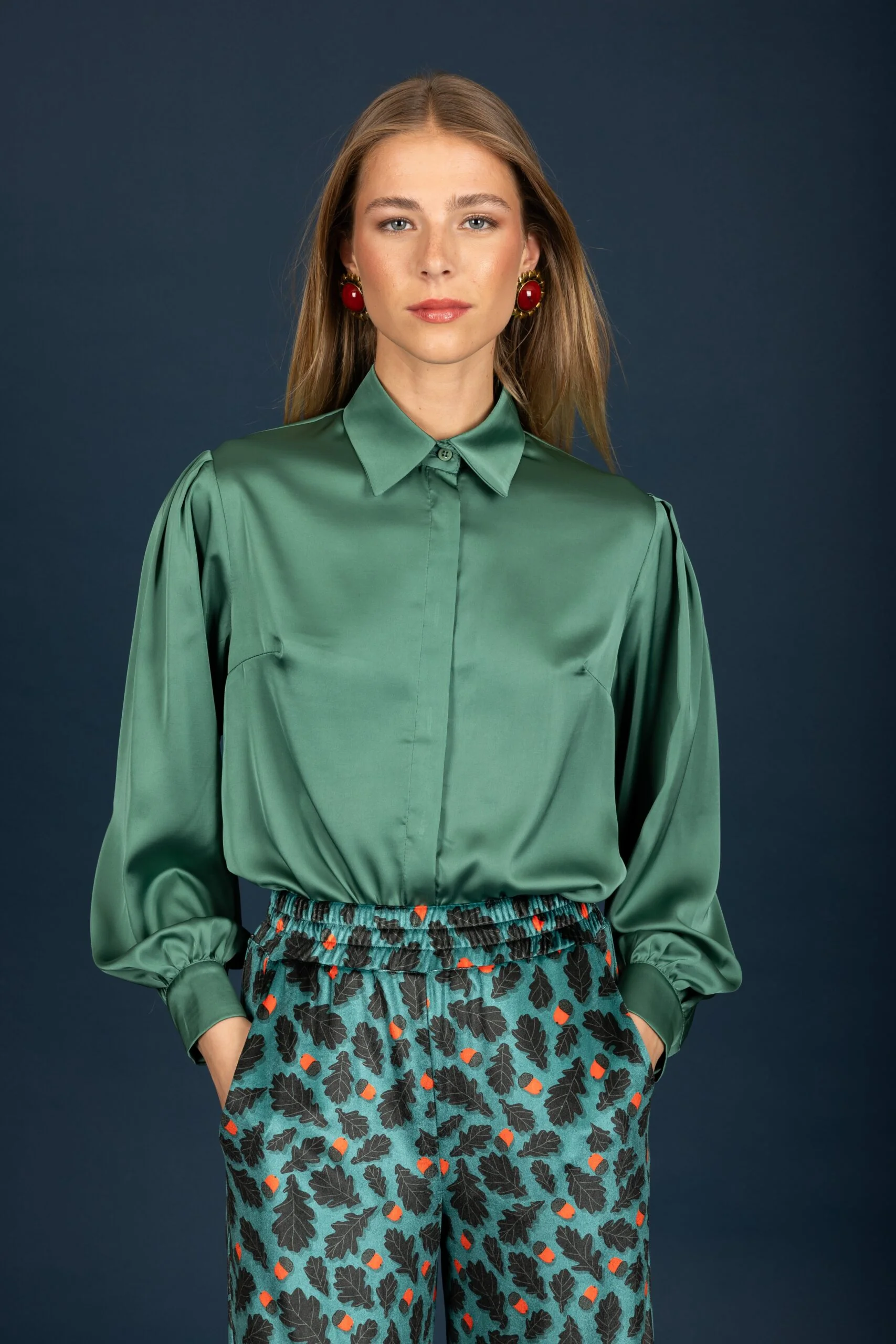 Denise satin shirt (Teal)