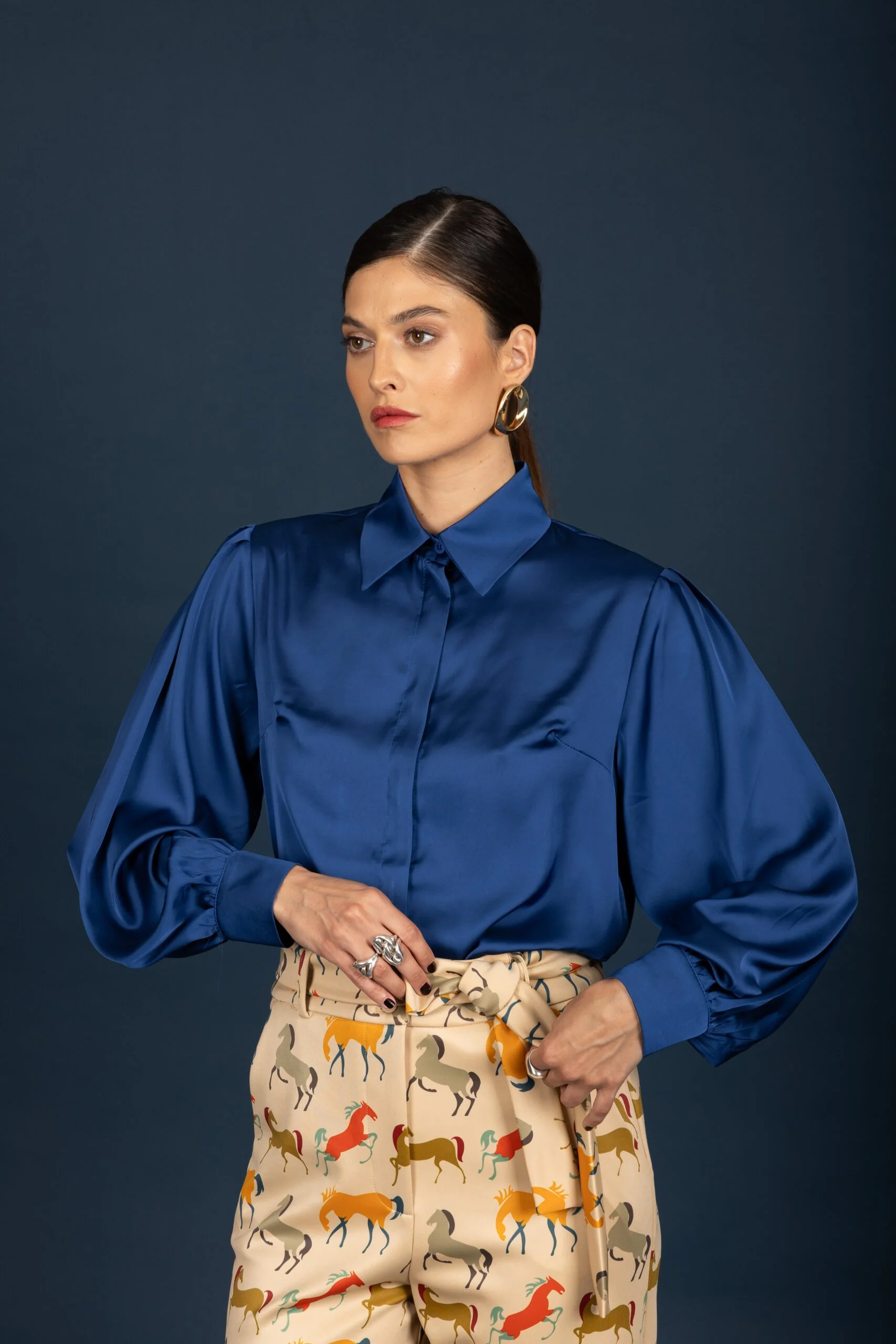 Denise σατέν πουκάμισο (Blue)