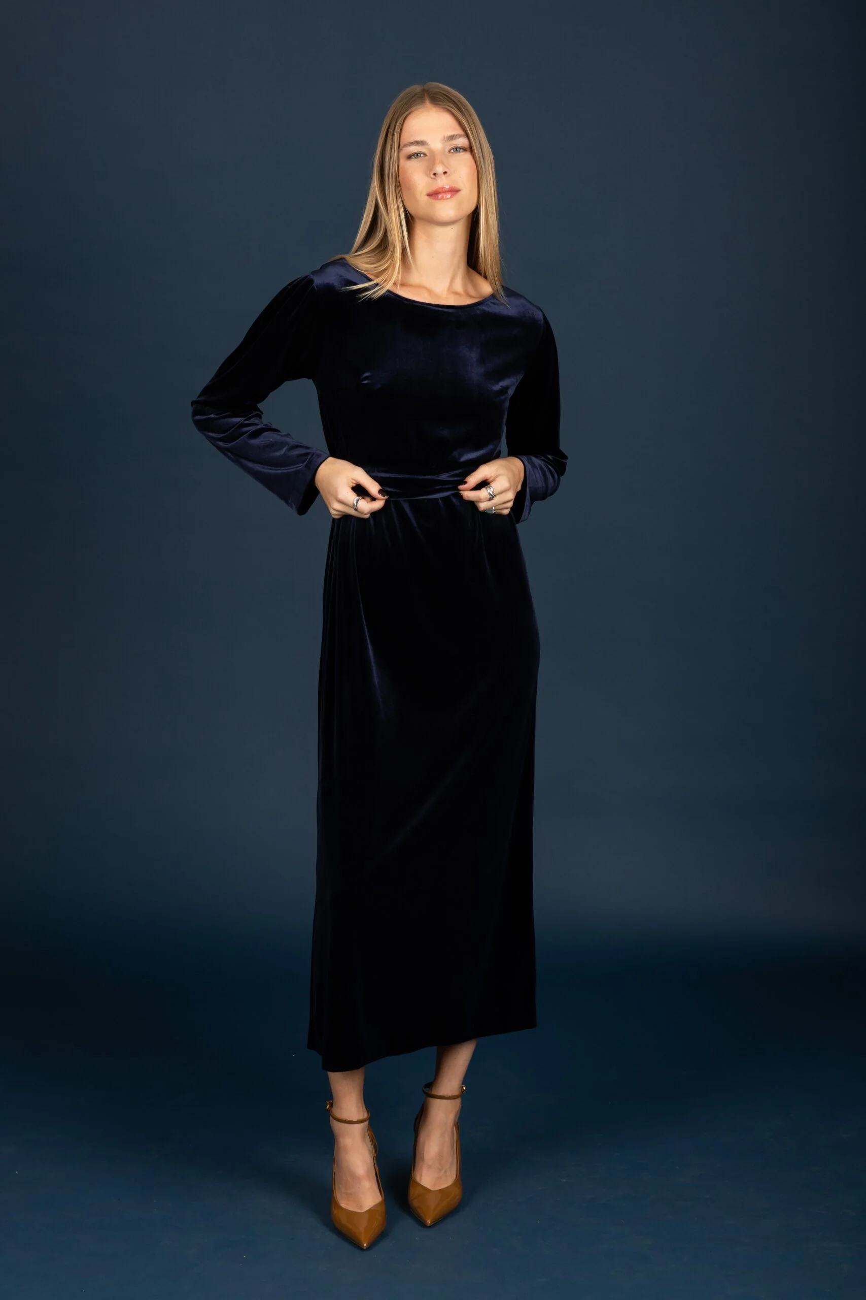 Tracey βελούδο φόρεμα (Navy)