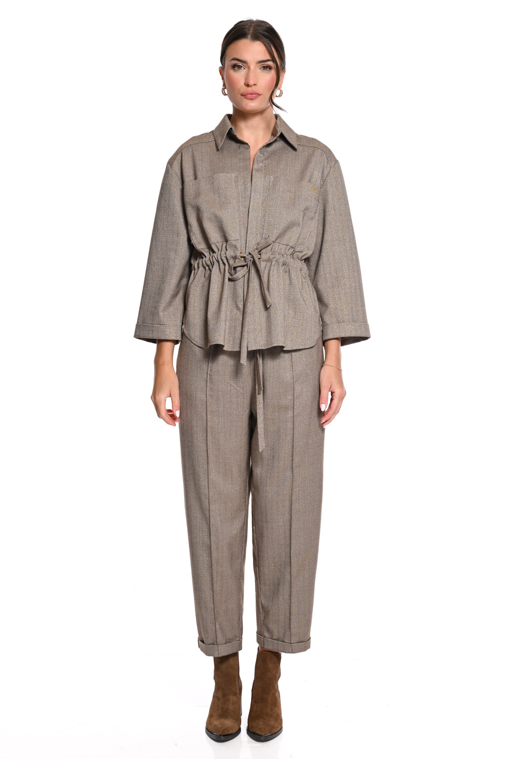 Taupe Παντελόνι Tapered Utility με Κορδόνι