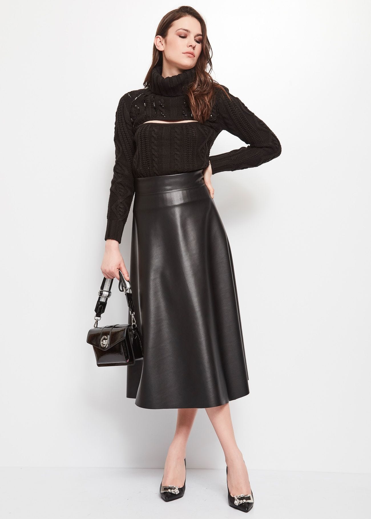 Faux leather midi skirt