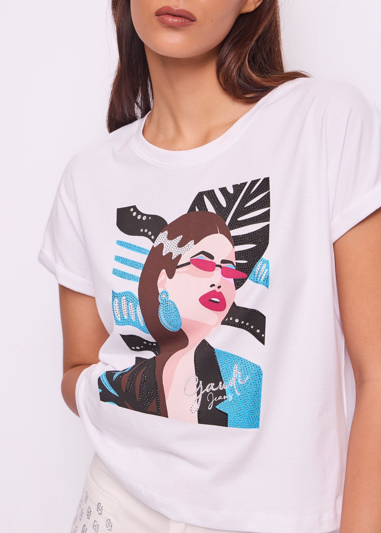 Women\'s Λευκό βαμβακερό T-shirt Gaudì
