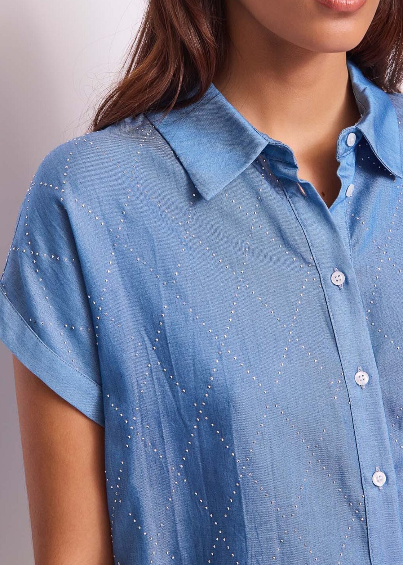 Women\'s chambray πουκάμισο με strass Gaudì