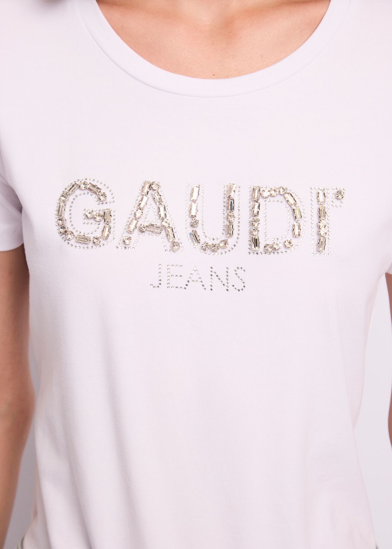 Women\'s white T-shirt with rhinestones Gaudì