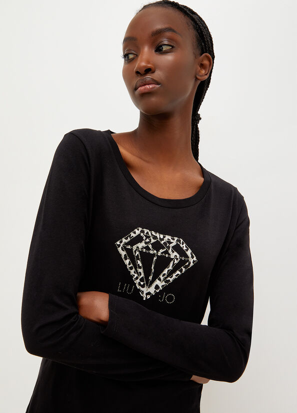 Eco-friendly T-shirt with print and gemstones