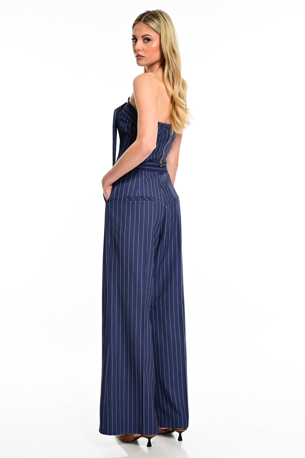 Wide Leg Ριγέ Παντελόνα