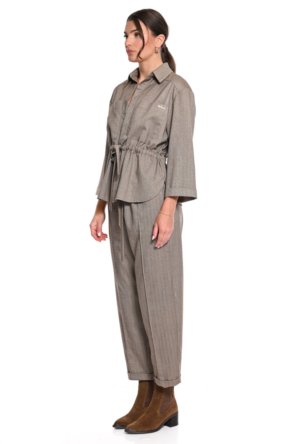 Taupe Πουκάμισο Jacket Utility με Κορδόνι