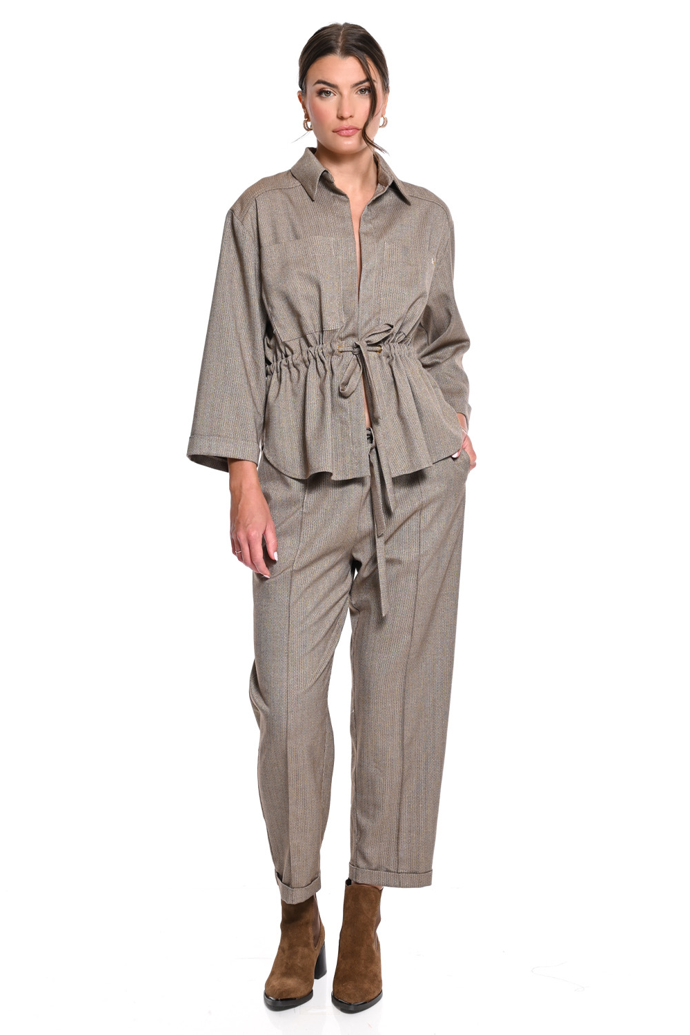 Taupe Πουκάμισο Jacket Utility με Κορδόνι