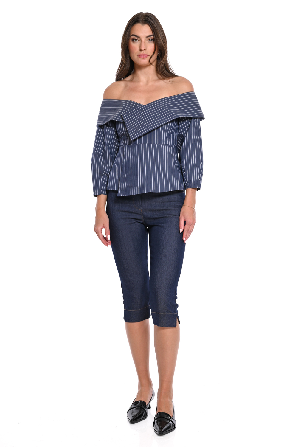 Μπλε Ριγέ Off-Shoulder Τοπ