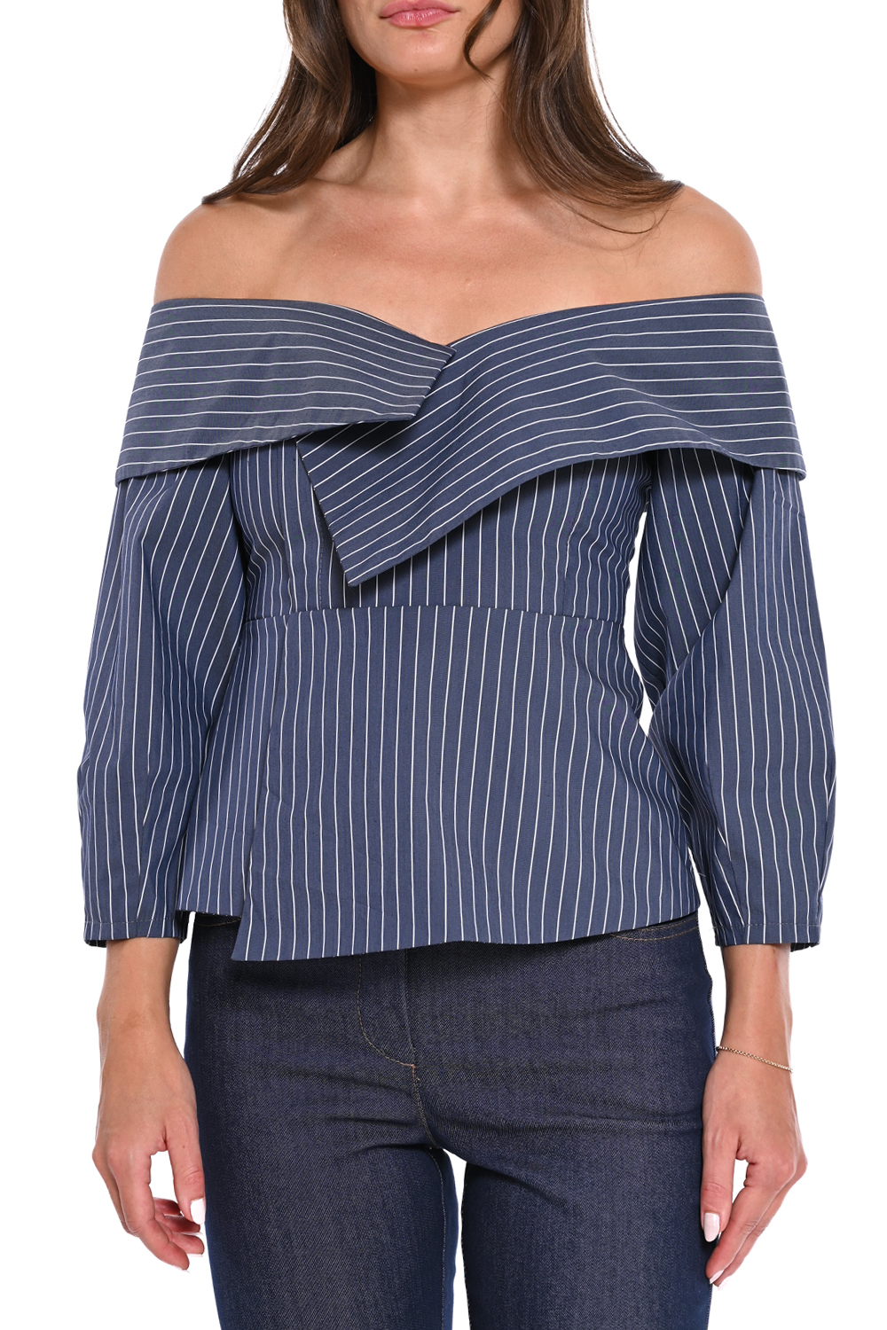 Μπλε Ριγέ Off-Shoulder Τοπ