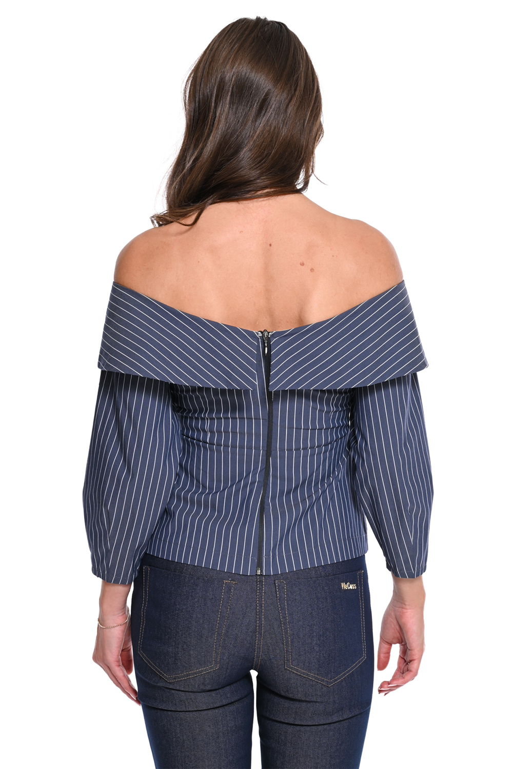 Μπλε Ριγέ Off-Shoulder Τοπ