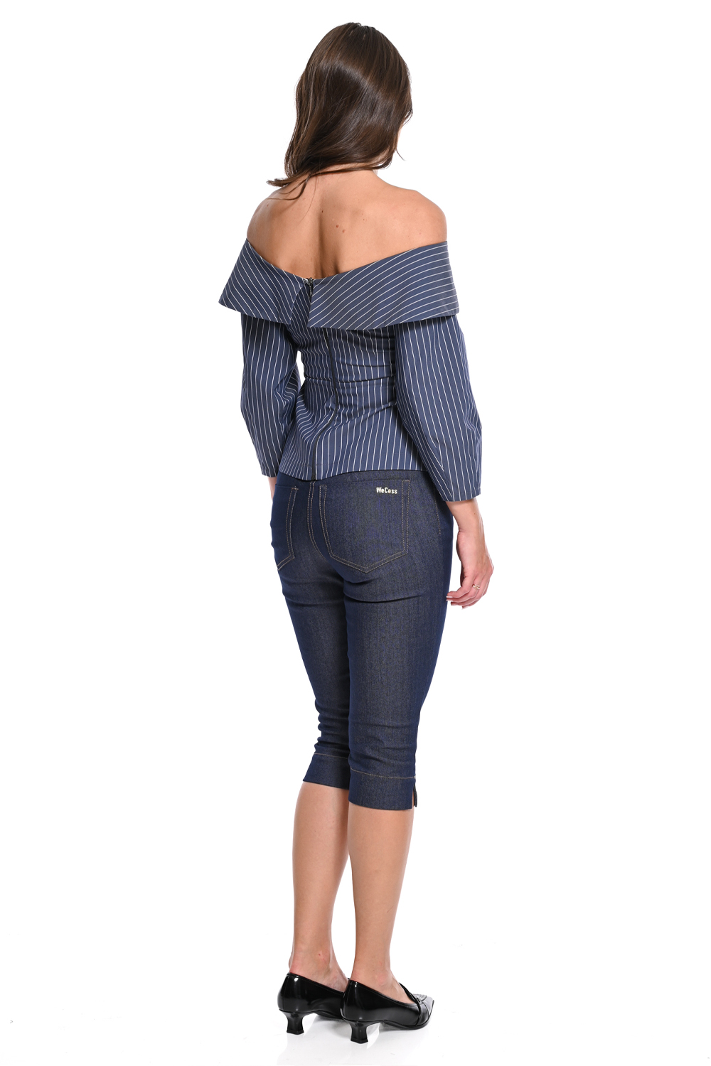 Μπλε Ριγέ Off-Shoulder Τοπ