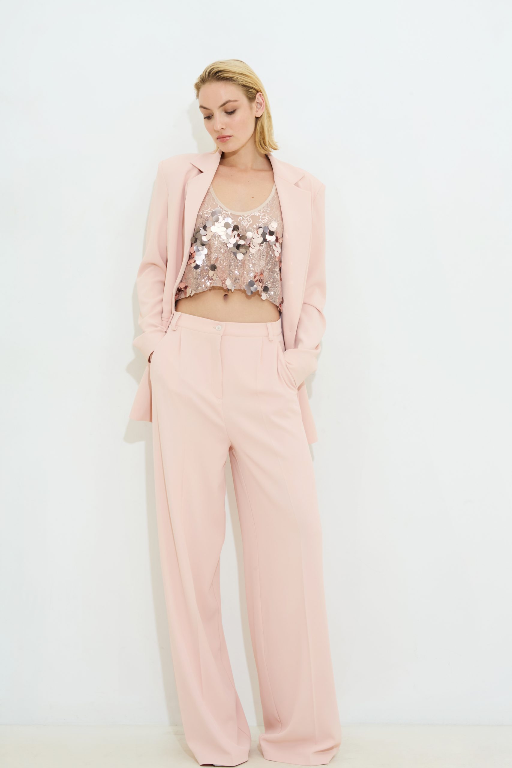 Greta Soft Pink Sequin Crop Top