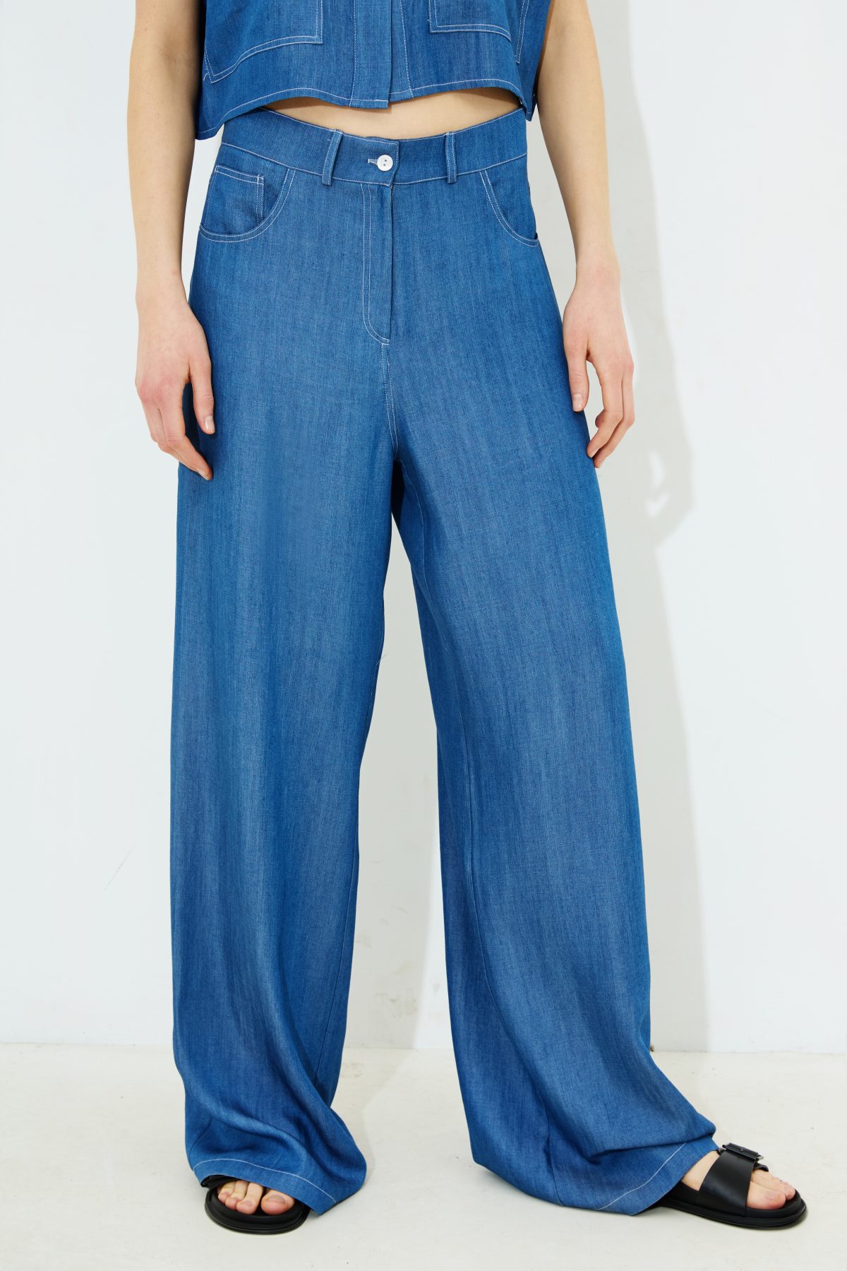 Clea Wide Leg Denim Trousers