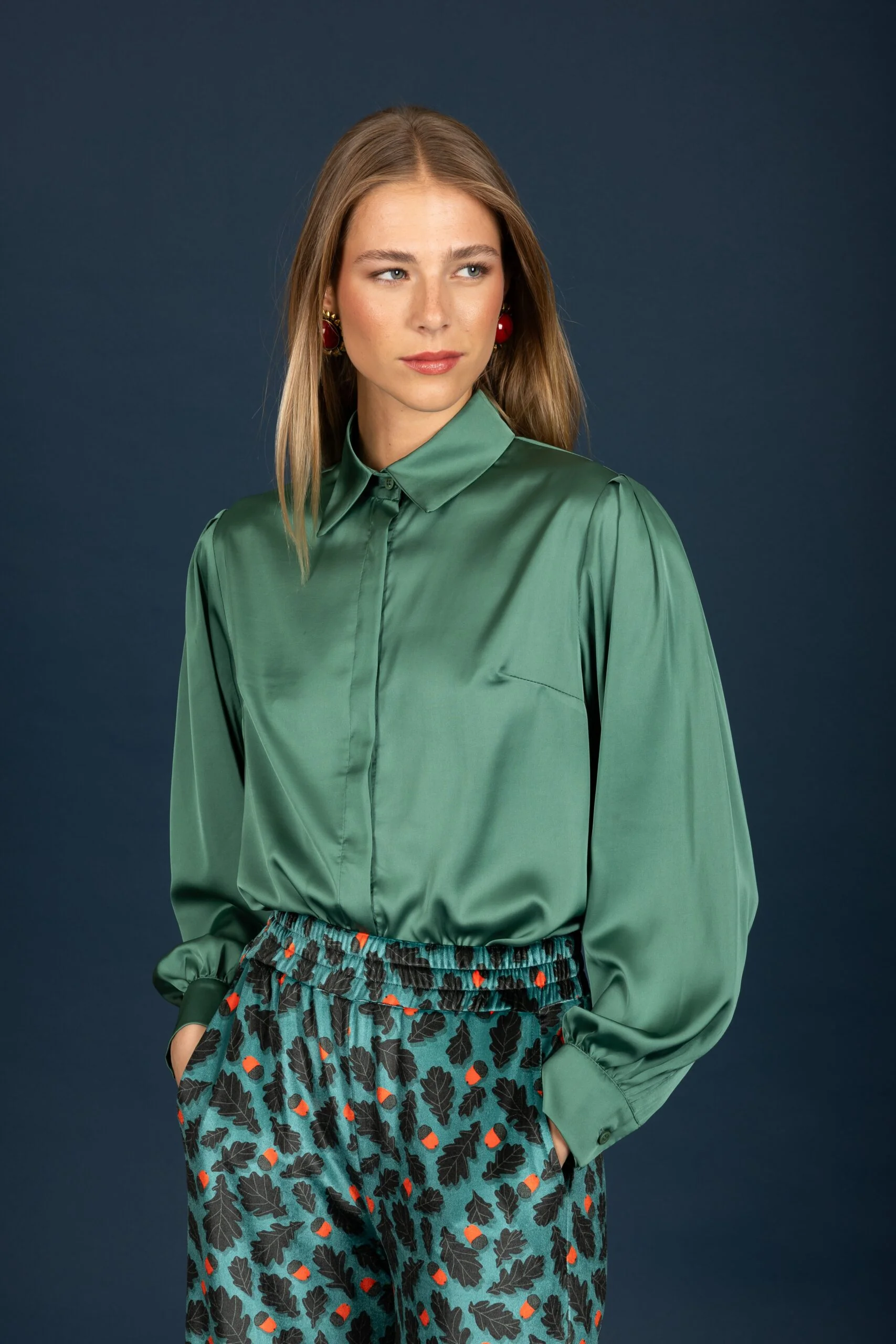 Denise satin shirt (Teal)