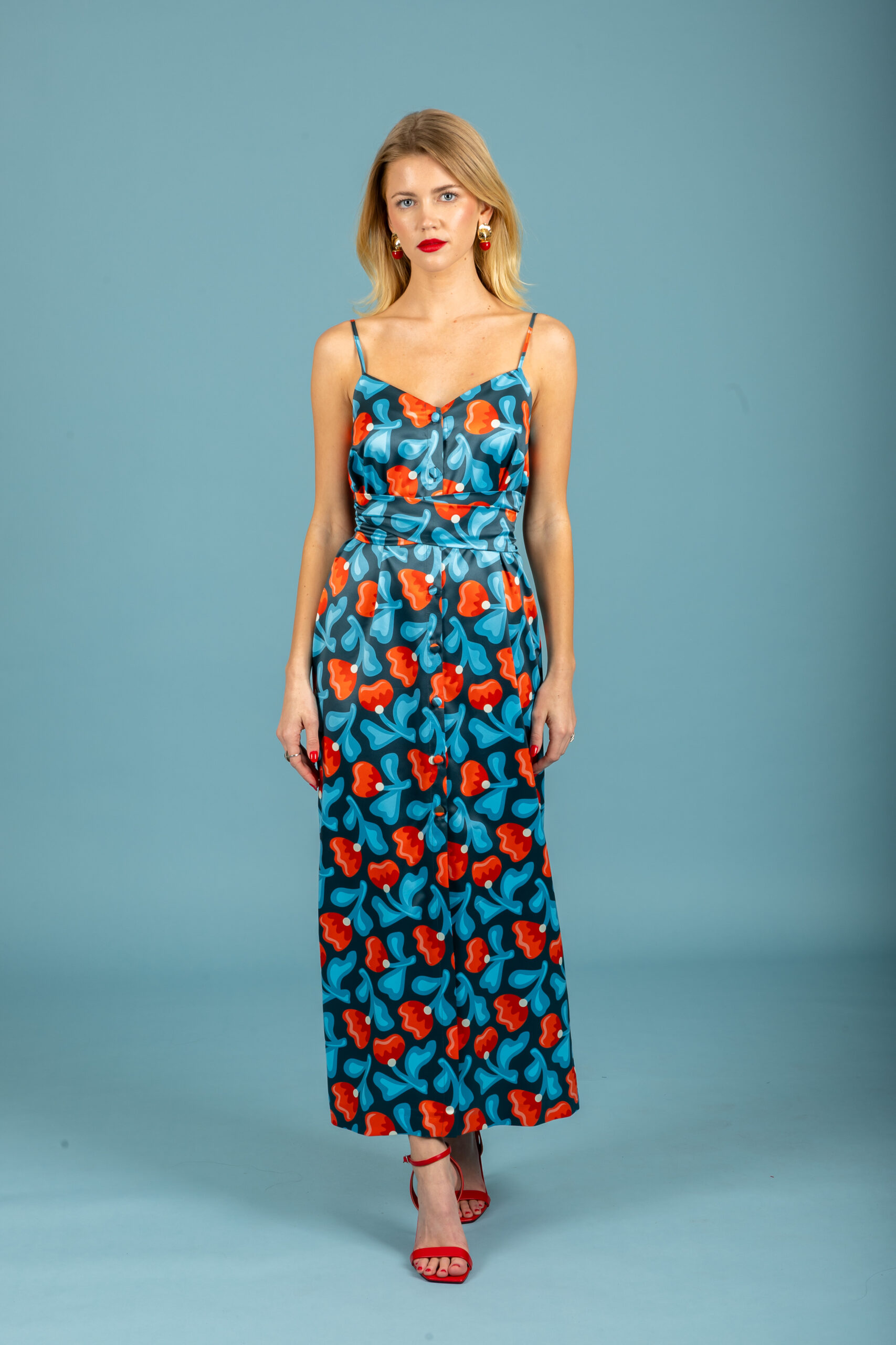 Monica satin slim dress (Blue)