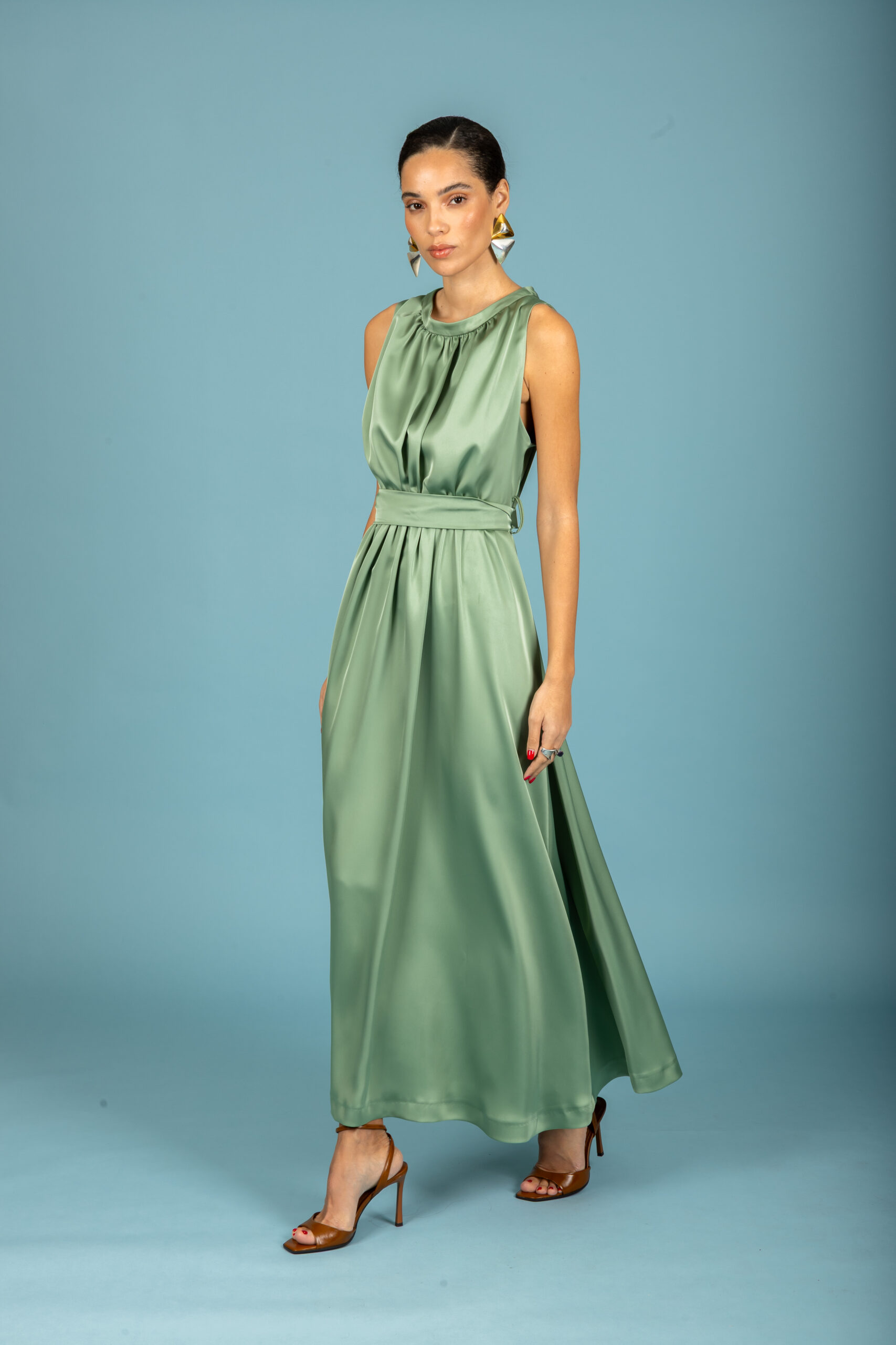 Manuel satin dress (Chaki)