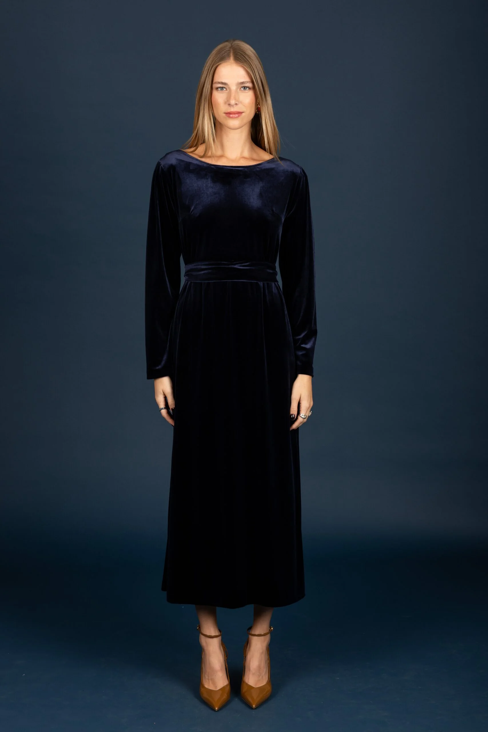 Tracey βελούδο φόρεμα (Navy)