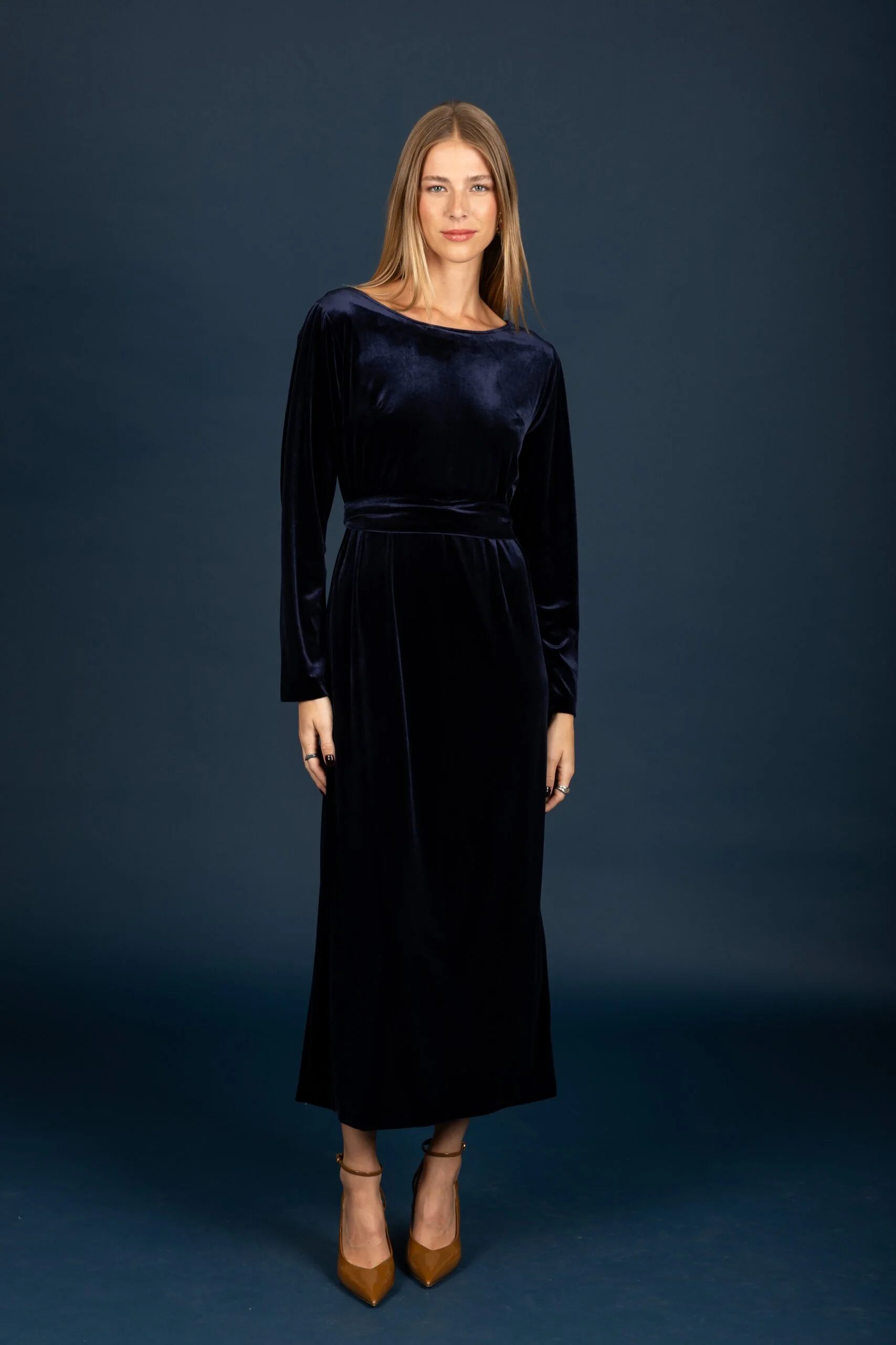 Tracey βελούδο φόρεμα (Navy)