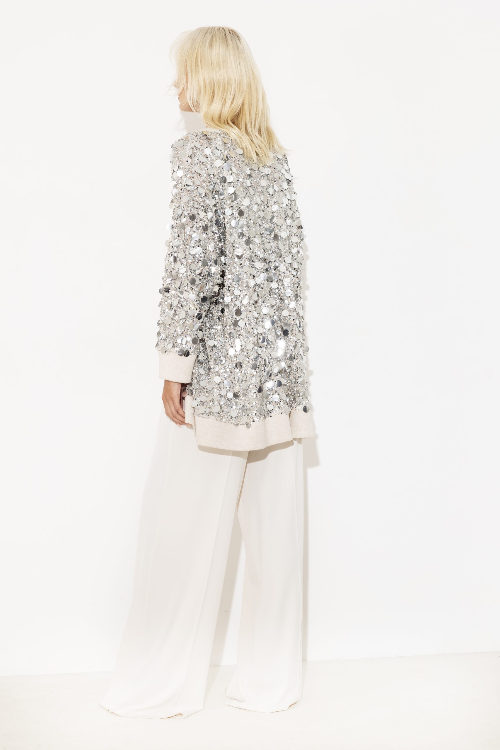 Knitted-Sequin Silver Cardigan